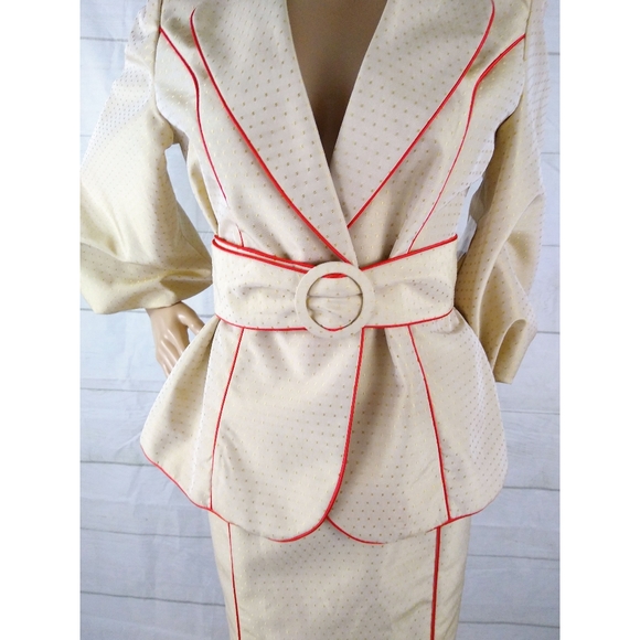 Audrey B Dresses & Skirts - NWT 50's Style Belted Suit Fit and Flare Tan Red